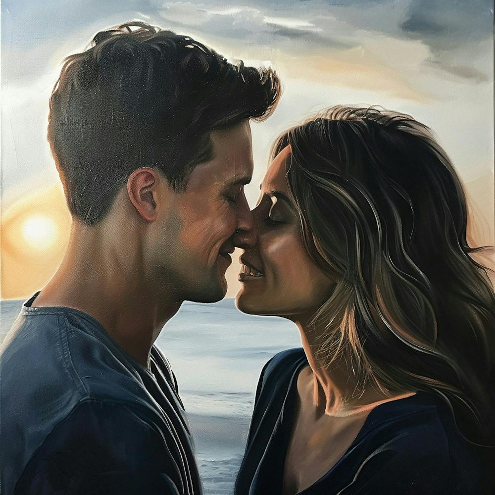 Couple Kissing At Sunset