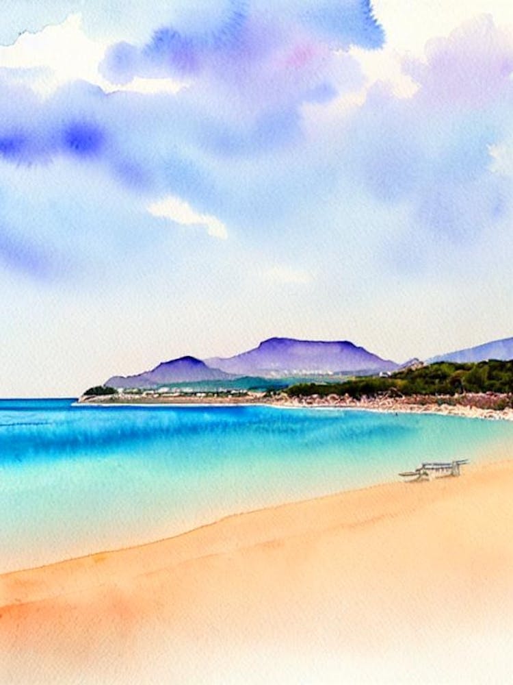 Playa De Muro, Mallorca, Spain Watercolour
