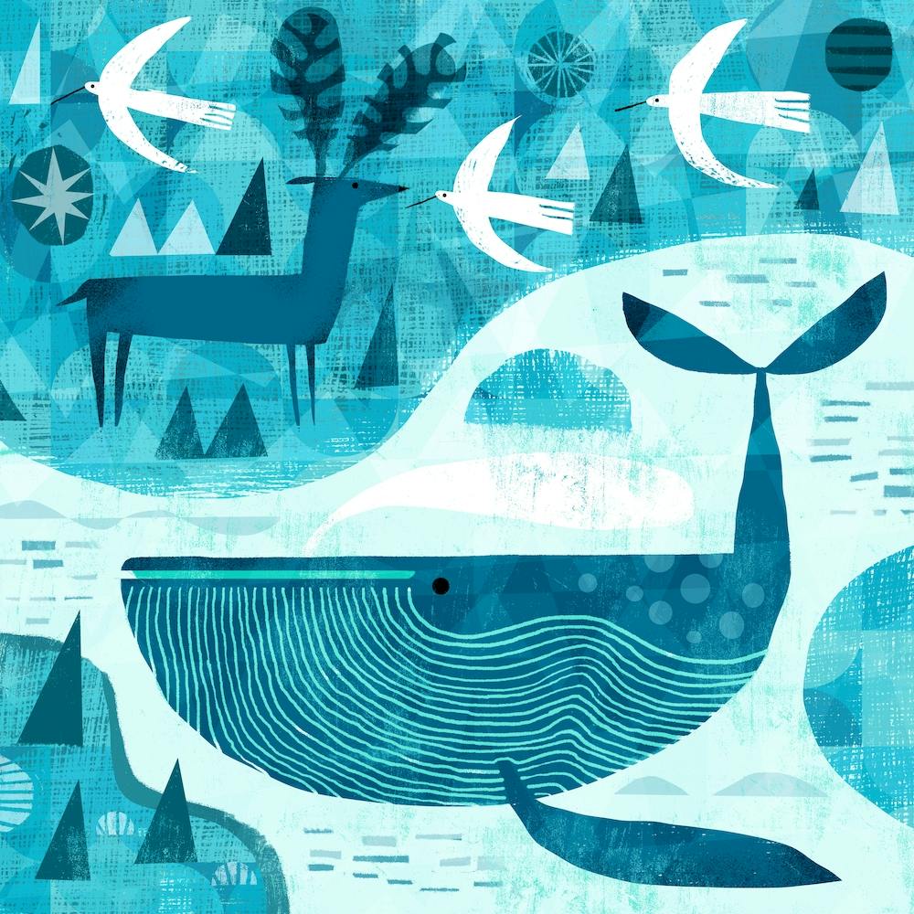 Whale, Deer And Birds Square