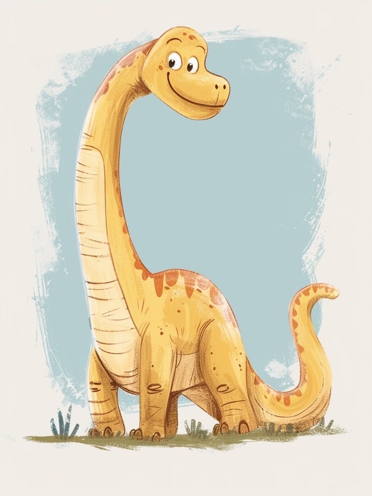 Cartoon Brachiosaurus Dinosaur Watercolour  4