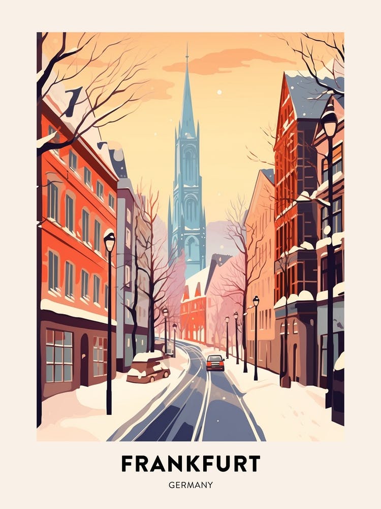 Vintage Winter Travel Poster Frankfurt Germany 1