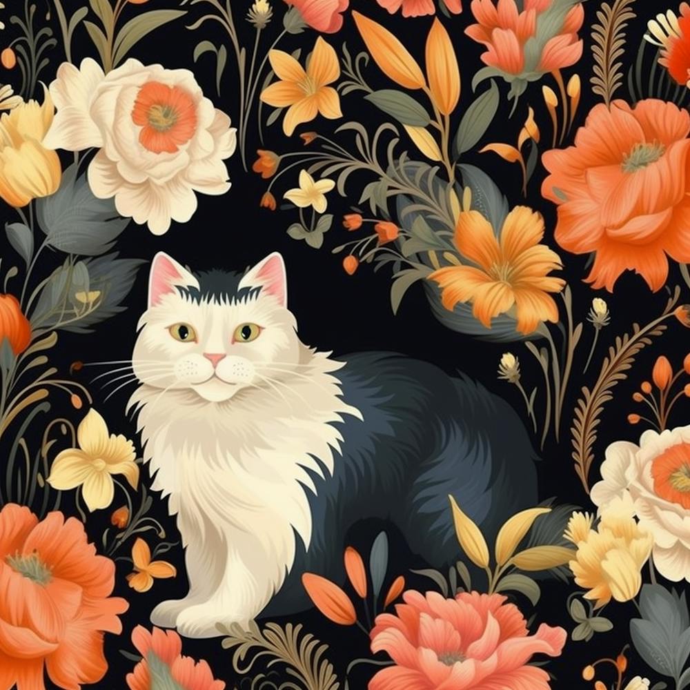 Floral Pattern With Cat