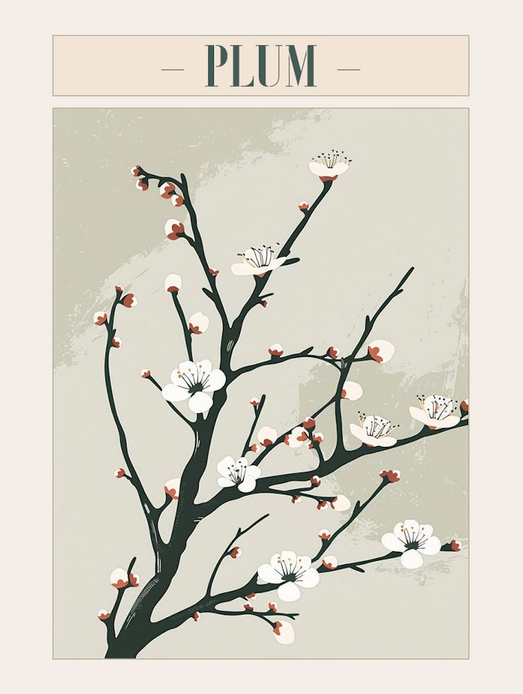 Plum Tree Minimal Japandi Illustration 3 Poster