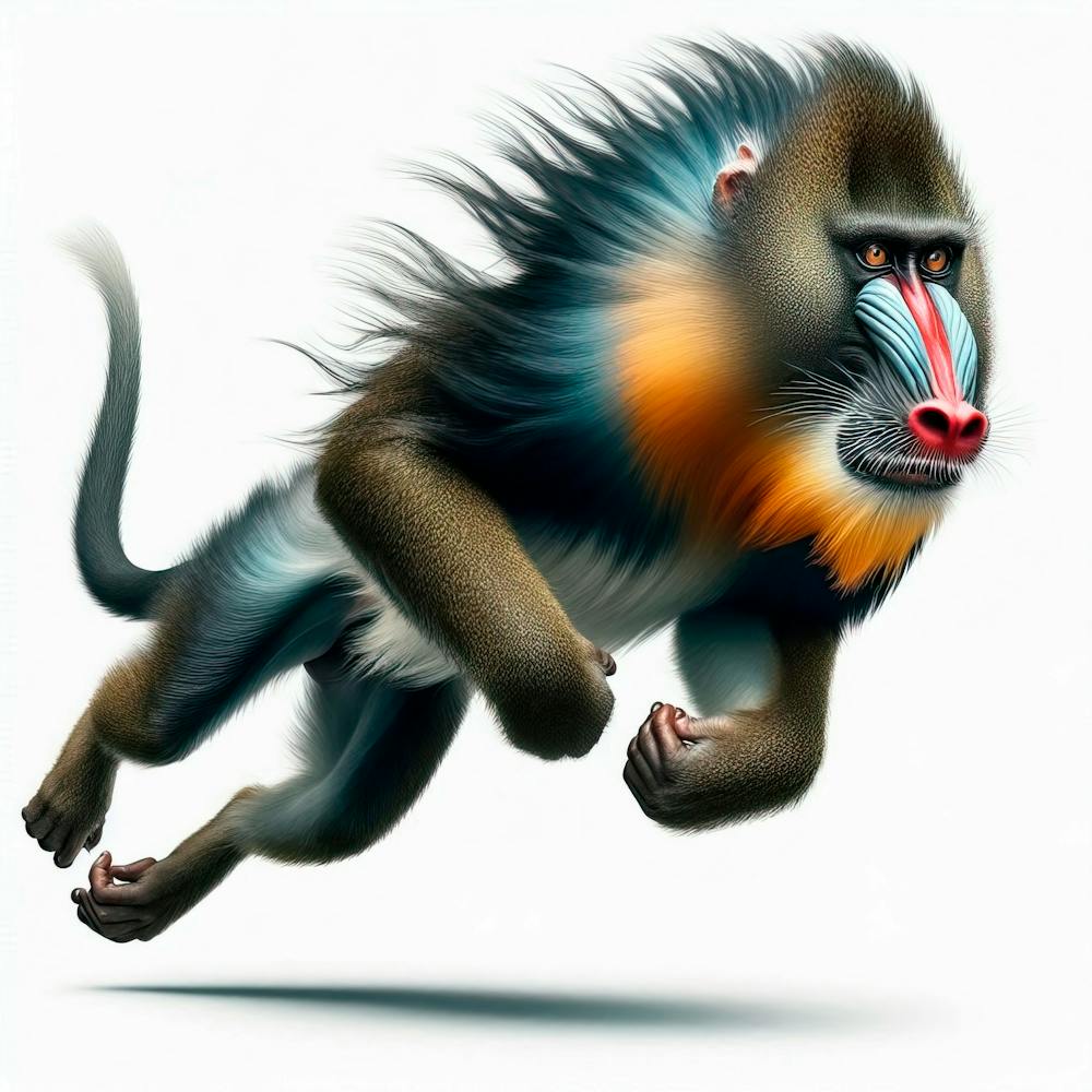 Mandrill Monkey At Full Speed White Background 1