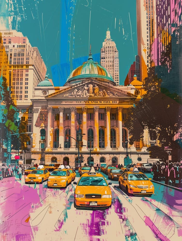 The New York Public Library New York Colourful Silkscreen Illustration 2