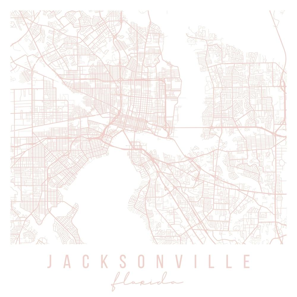 Jacksonville Florida Light Pink Minimal Street Map Square