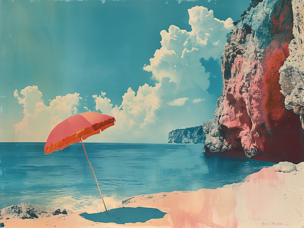 Red Umbrella On The Beach