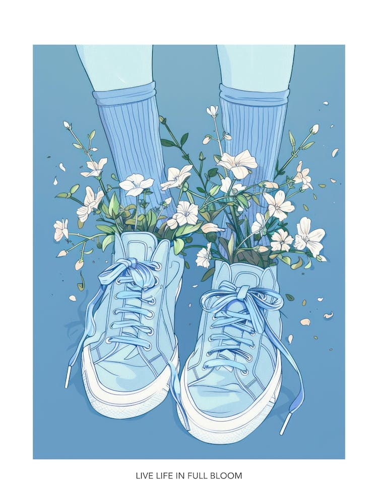 Affiche "Vivre la Vie en Pleine Floraison" - Chaussures Bleues de Fille avec des Fleurs 4