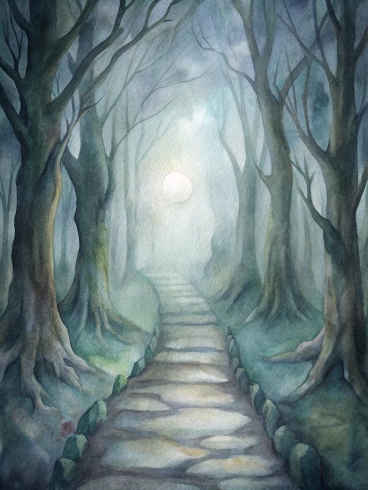 A Ghostly Path Flanked By Ancient Trees Illumina