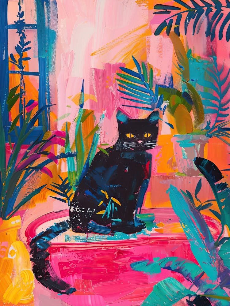 Abstract Black Cat Coloruful Maximalist
