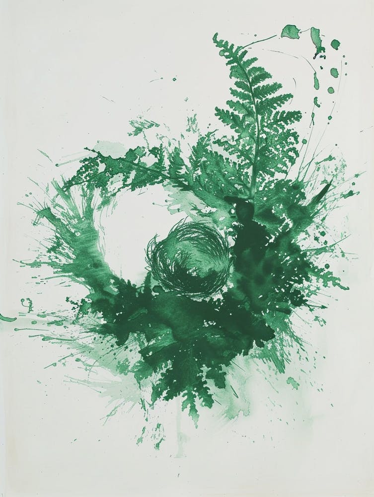Green Ink Painting Of A Birds Nest Fern 2