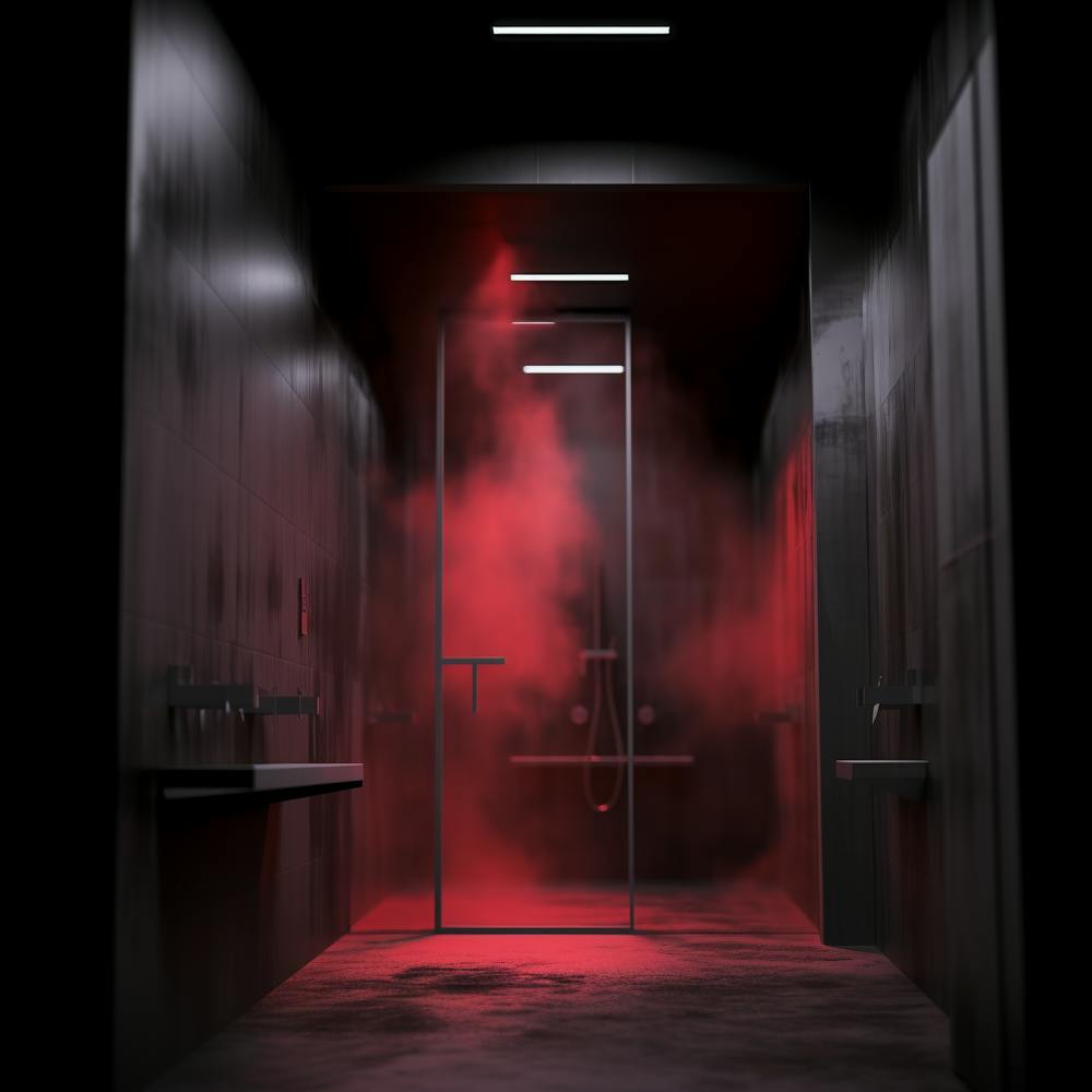 Red Smoke In A Bathroom