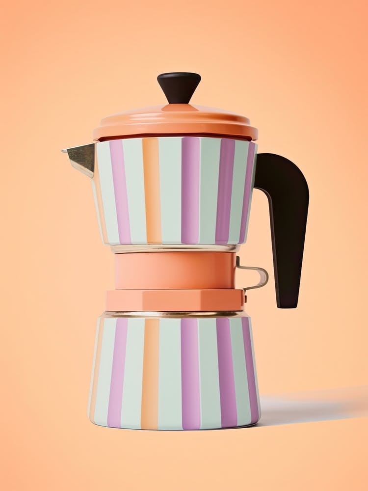 Kaffeemaschine in Rosa und Orange Pastellfarben, Italienisch