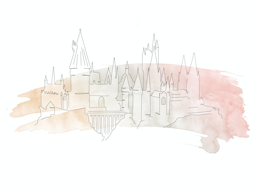Hogwarts Line in Neutral Tones - Minimalist Harry Potter Print, Hogwarts Print, Harry Potter Nursery Print, Harry Potter Art, Hogwarts Line Art, Harry Potter Skyline