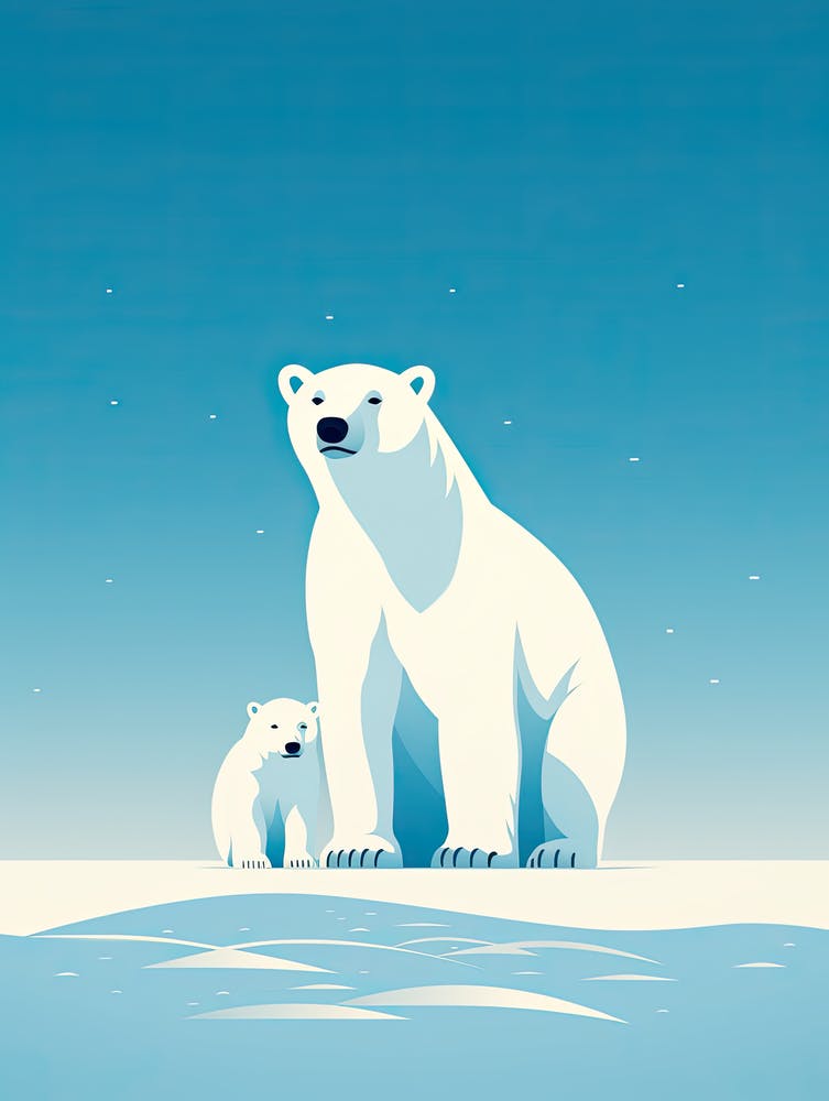 Frostige Verbundenheit; Eisbärenfamilie Ölgemälde