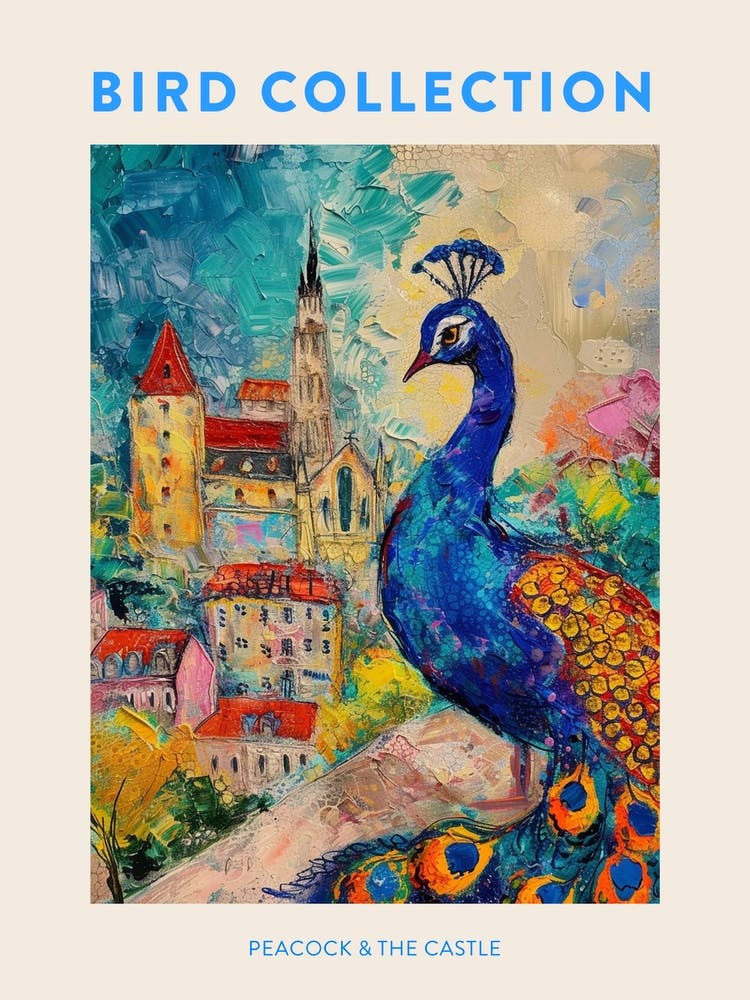 Peacock By The Castle Brushstrokes 4 Poster