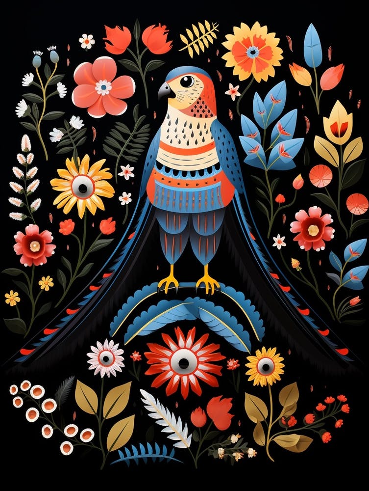Folk Bird Illustration American Kestrel 3