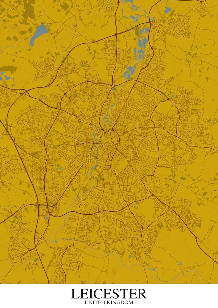 Leicester Yellow Blue Map