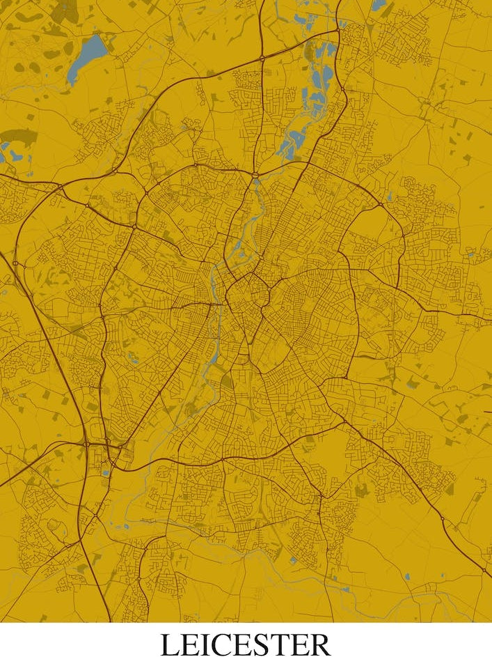 Leicester Yellow Blue Map