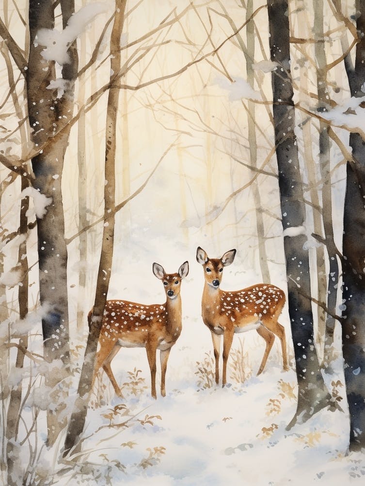 Winter Watercolour Fawn 4