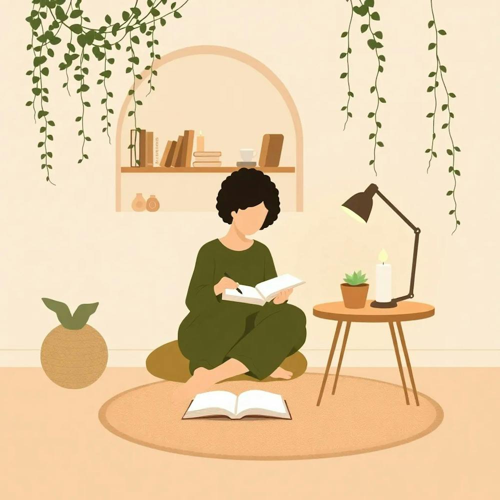 Woman Reading In The Cozy Living Room-journaling in a notebook-Beautiful home