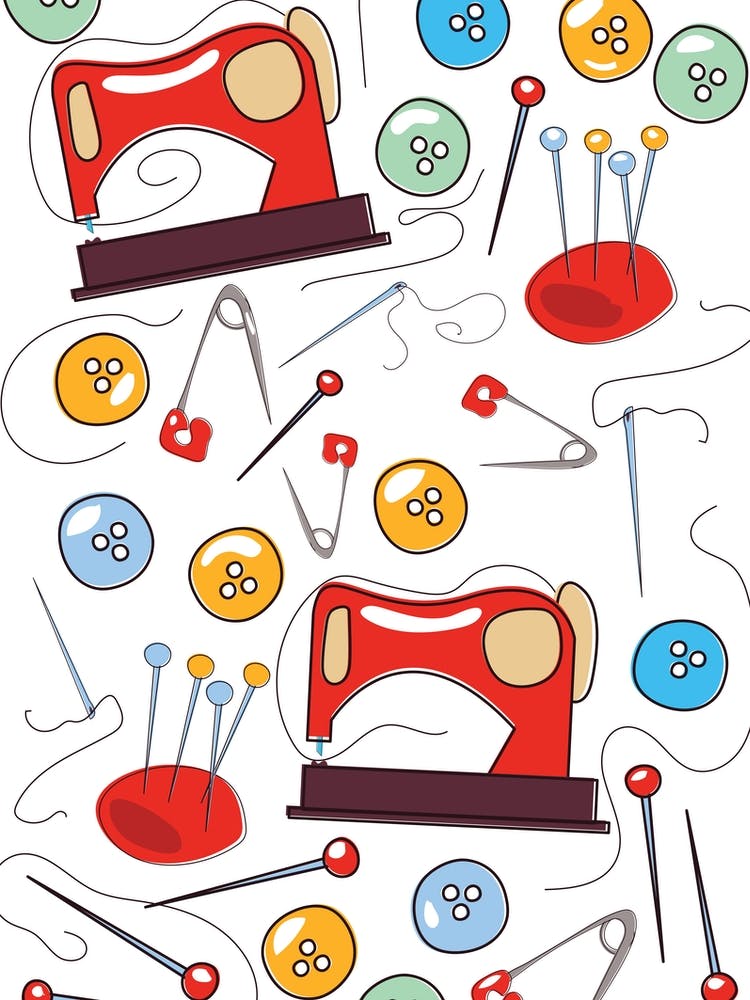Seamless Pattern With Sewing Machine