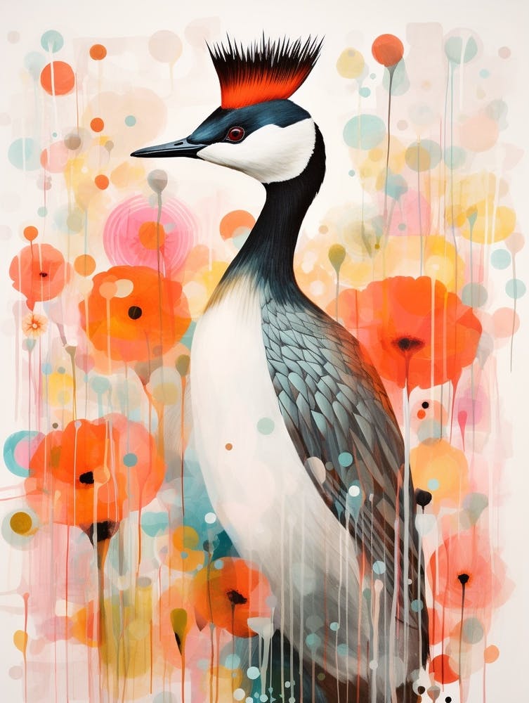 Bird Painting Collage Grebe 3