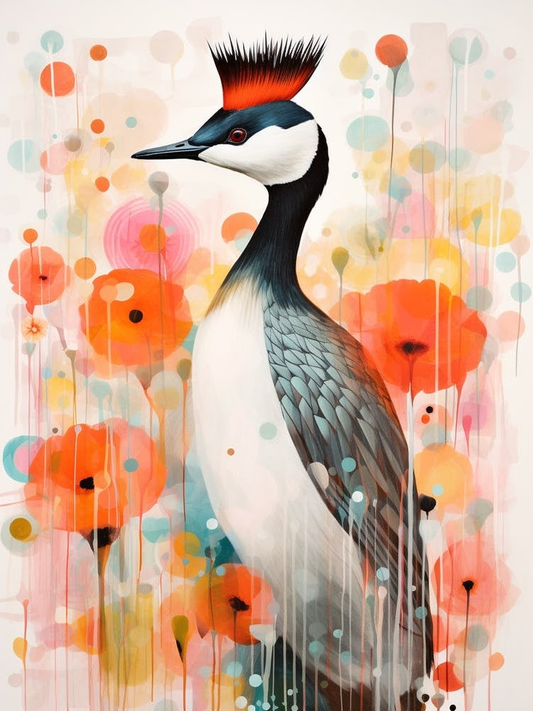 Bird Painting Collage Grebe 3