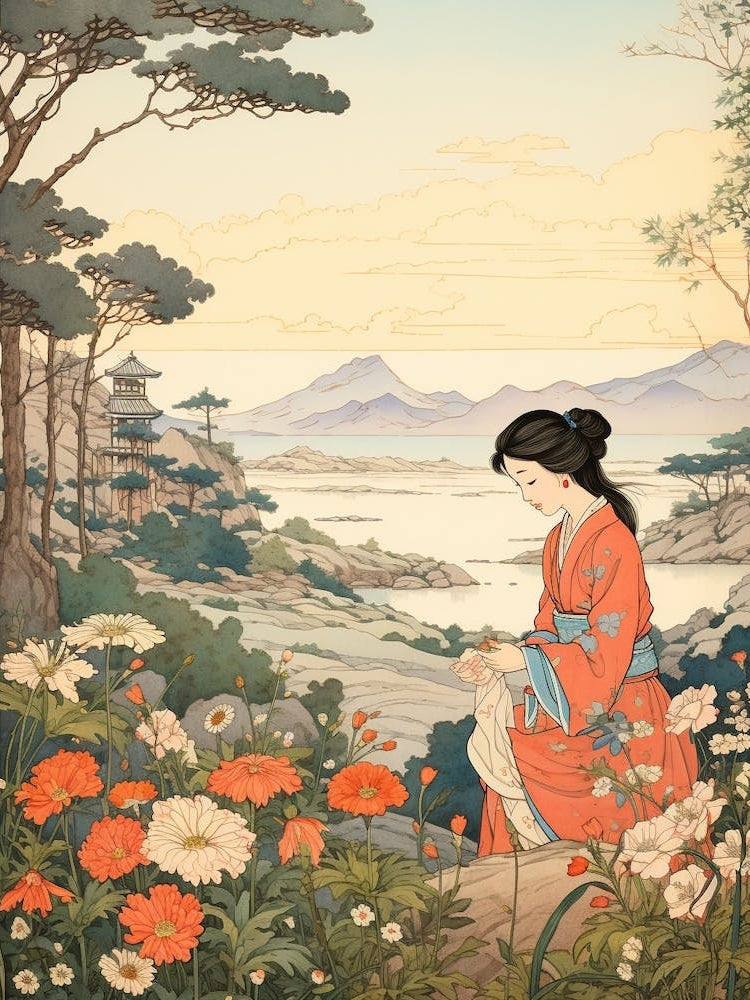 Hanagasa Japanese Florist Daisy 1 Japanese Botanical Illustration