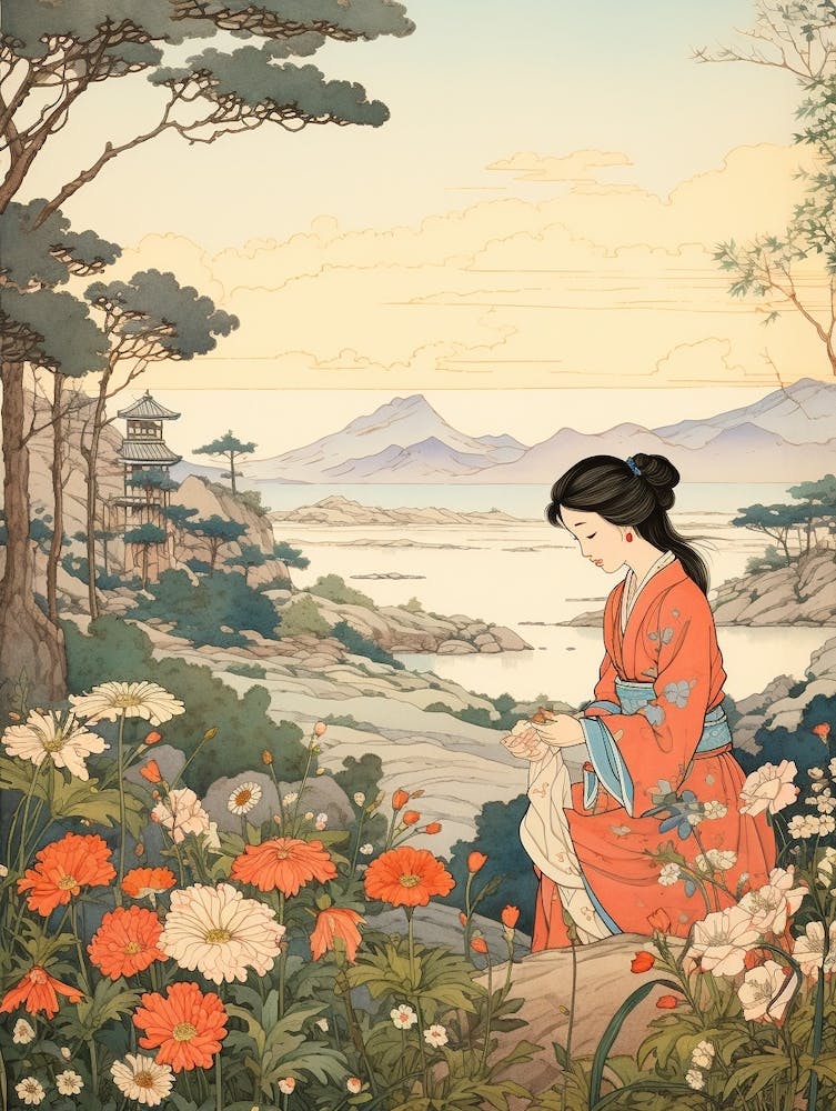 Hanagasa Japanese Florist Daisy 1 Japanese Botanical Illustration