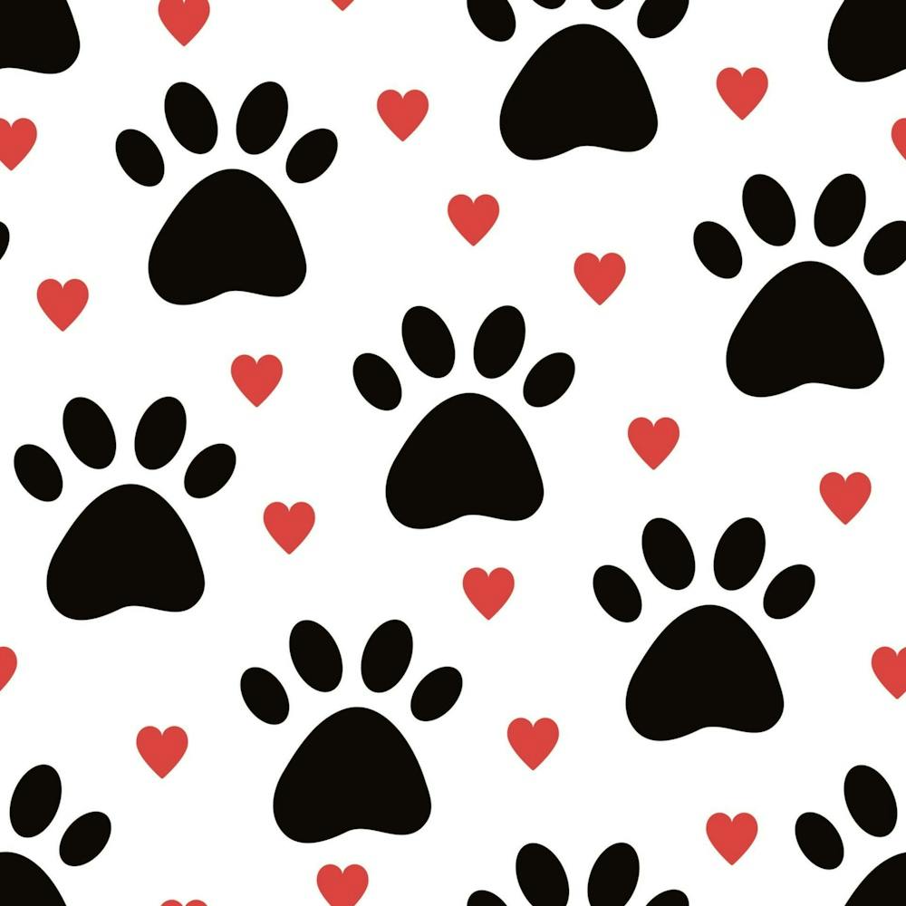 Dog Paw Vector Seamless Pattern With Hearts