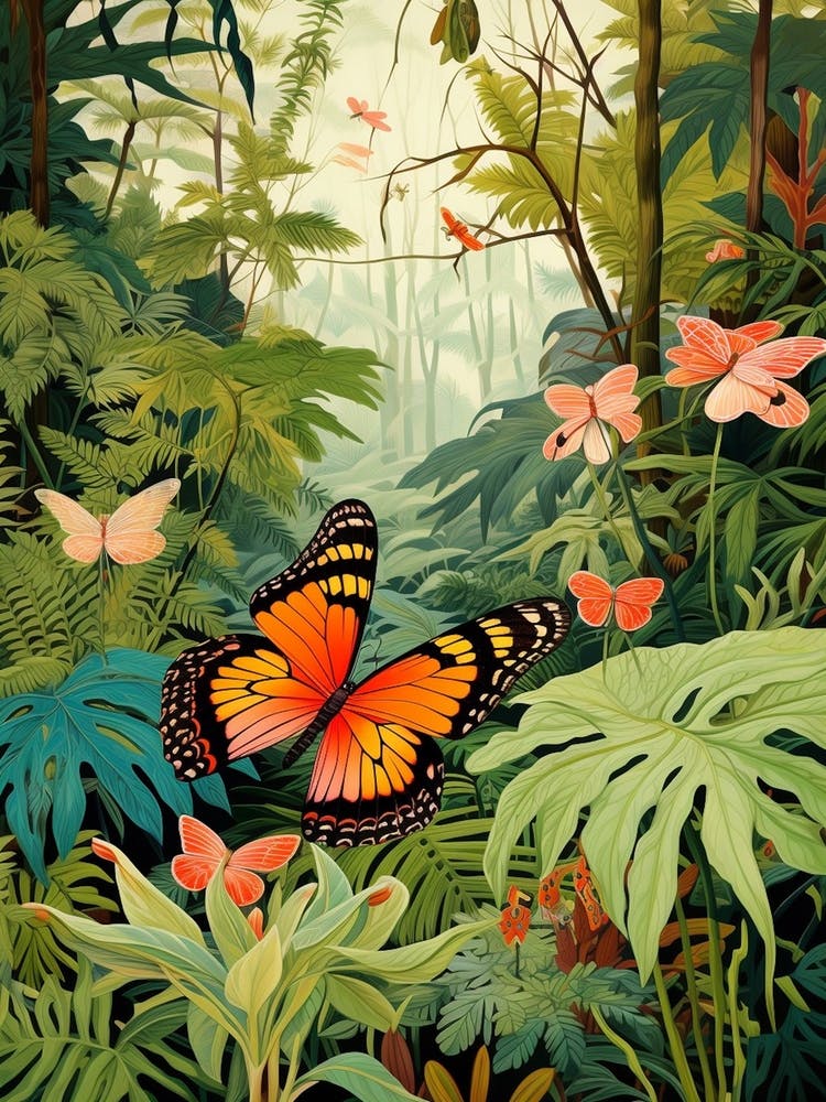 Butterflies In The Jungle Japanese Style Painting 2