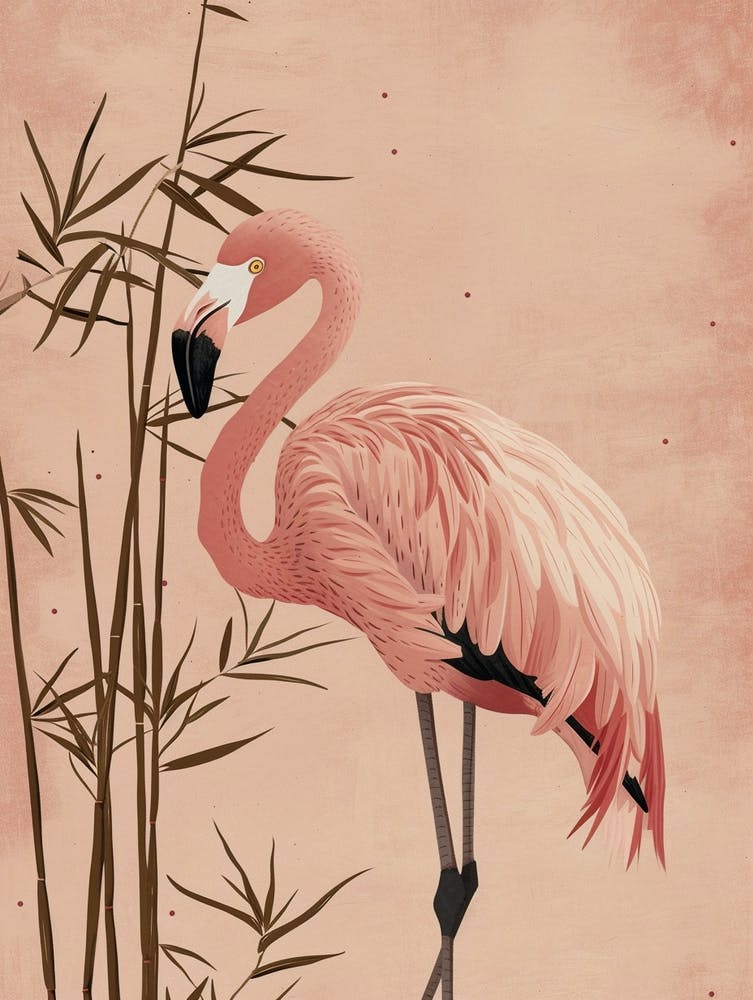 Chilean Flamingo Bamboo Minimalist Illustration 2