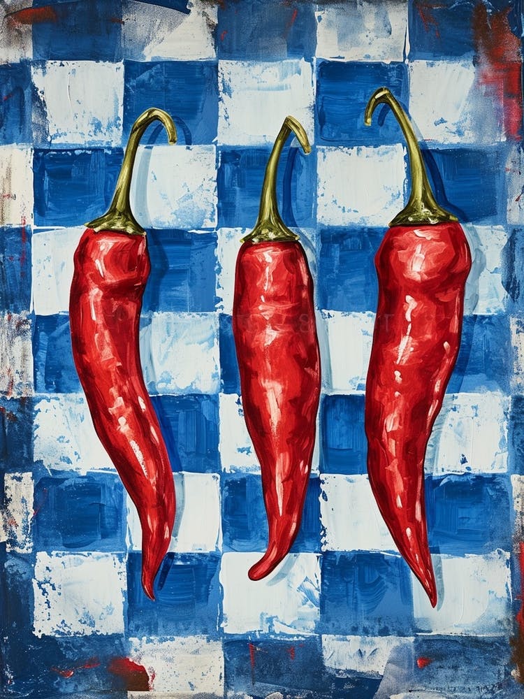 Red Chillis Blue Checkerboard 4