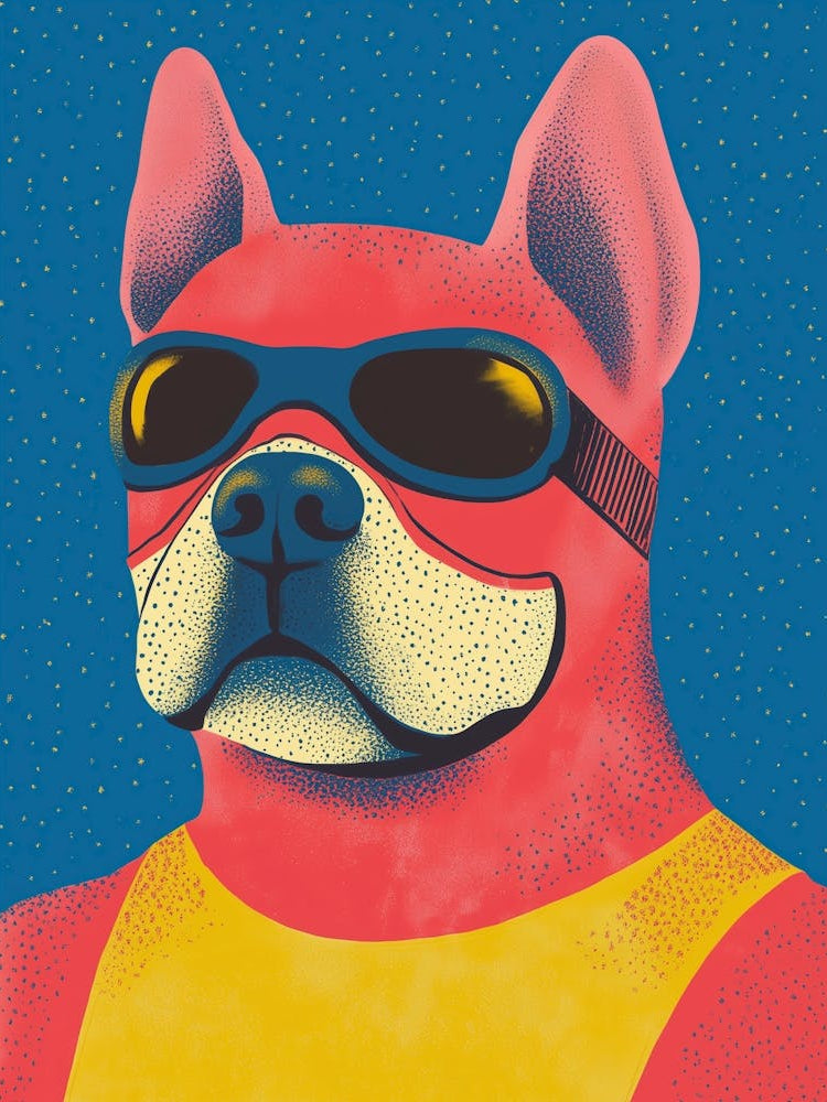 Cartoon Bulldoge Mit Wrestler Outfit, Vintage Illustration