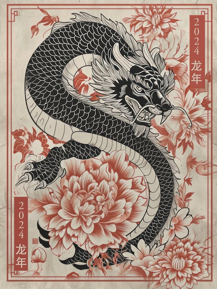 Lunar Year Of The Dragon 2024 Red And Black Dragon