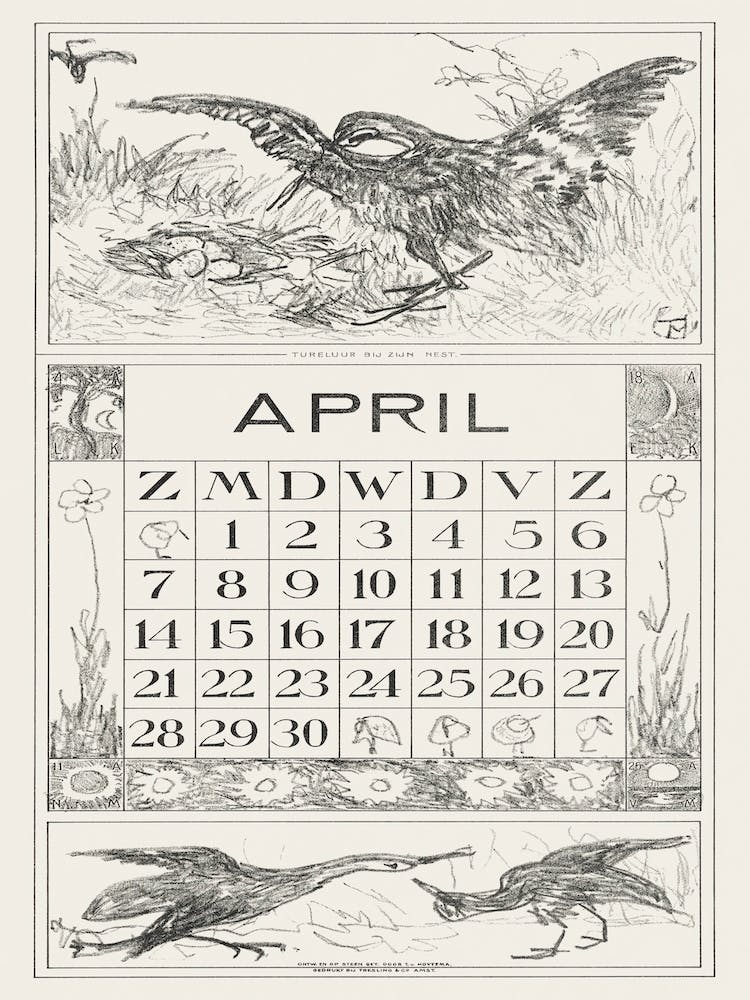 Calendar Page April With Clock (1917), Theo Van Hoytema