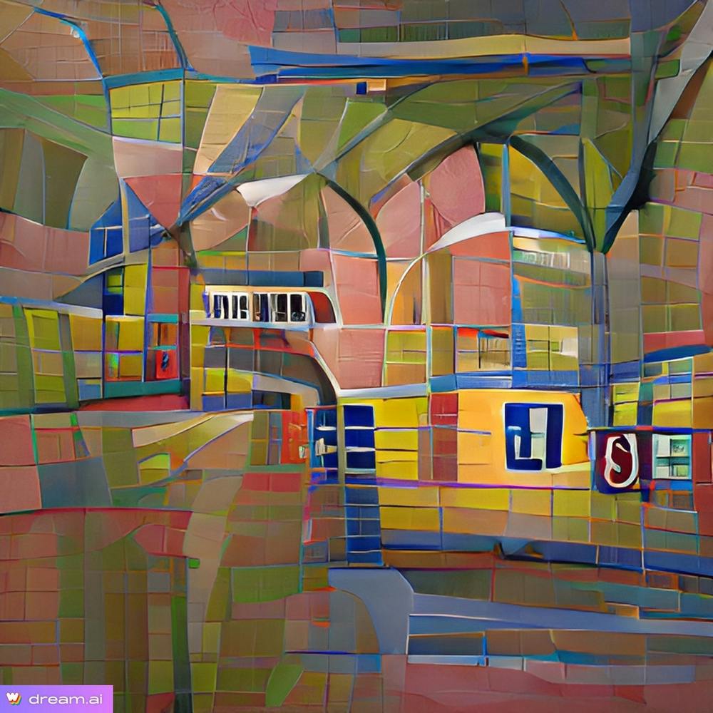 Train station with the cubist movement.