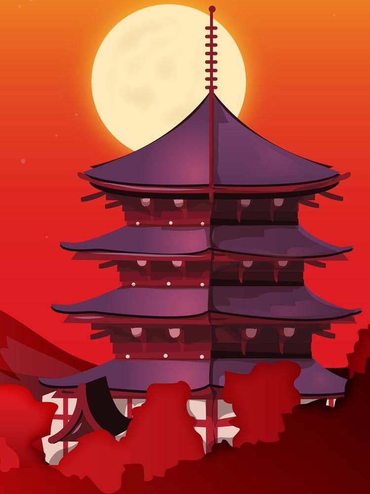 Chinese Pagoda At Sunset