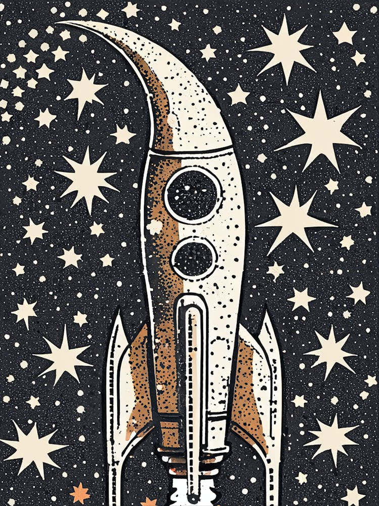 Retro Rocket Adventure: Vintage Space Art in Starry Skies