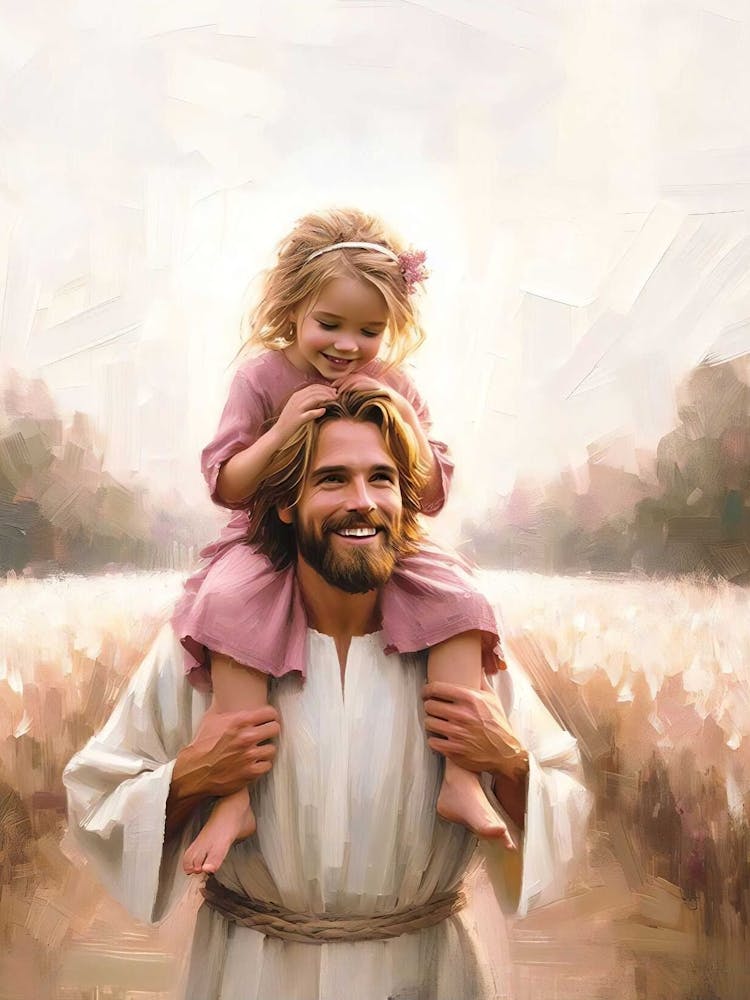 Promenade du Dimanche, Art Mural Chrétien, Art Jésus et Fille, Art Numérique Jésus Christ, Art Numérique Lds, Art Mural Verset Biblique, Jésus Quitte Les 99