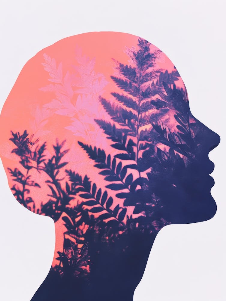 Silhouette Of A Woman With Leaves