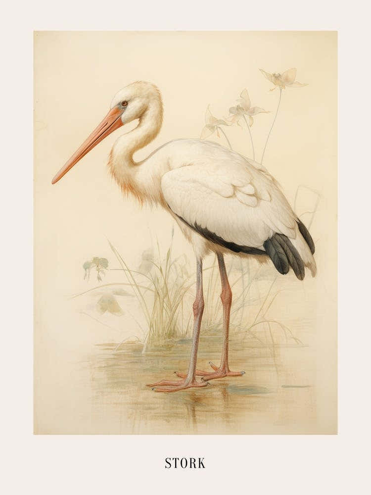Vintage Bird Drawing Stork 2 Poster