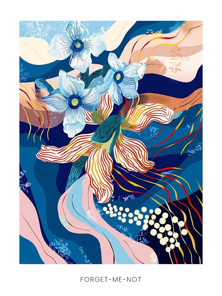 Colourful Flower Illustration Poster Forget Me Not 8