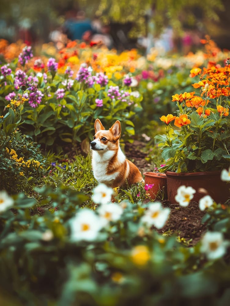 Corgi In The Garden.Generated AI. Wall 2