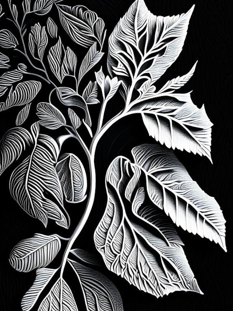 Silverberry Leaf Linocut 2