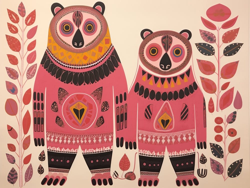 Grizzly Bear 3 Folk Style Animal Illustration