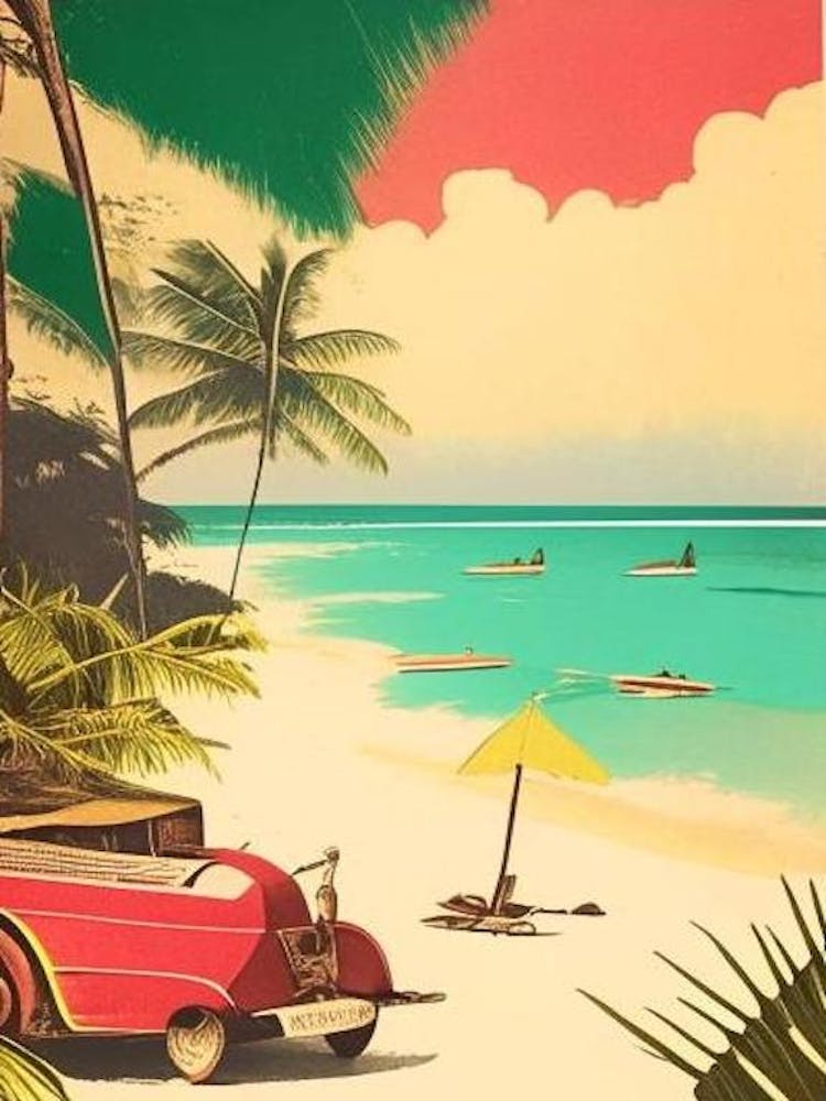 Diani Beach Kenya Vintage Skizze Tropisches Reiseziel