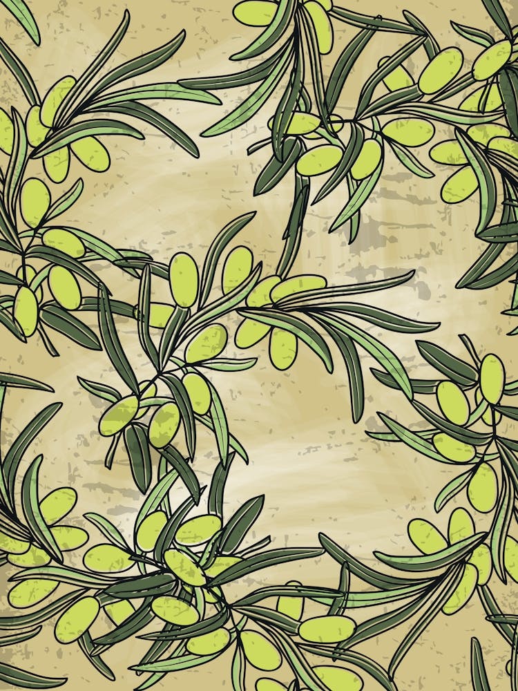 Seamless Pattern With Olive Branches Vector - olives poster, kitchen wall art