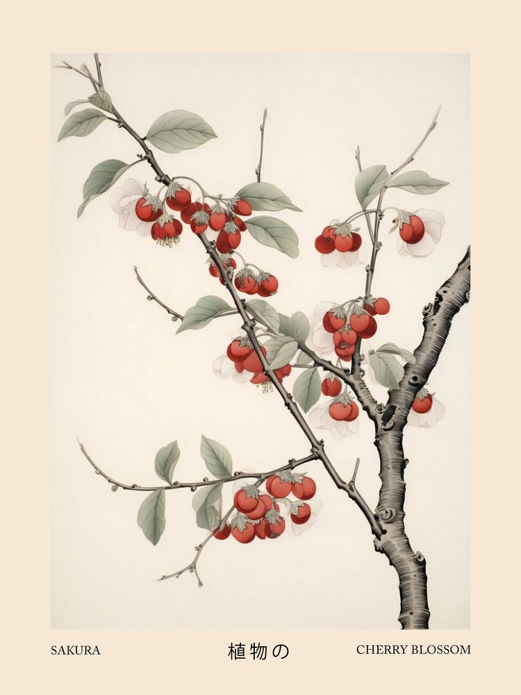 Sakura Cherry Blossom 3 Vintage Japanese Botanical Poster